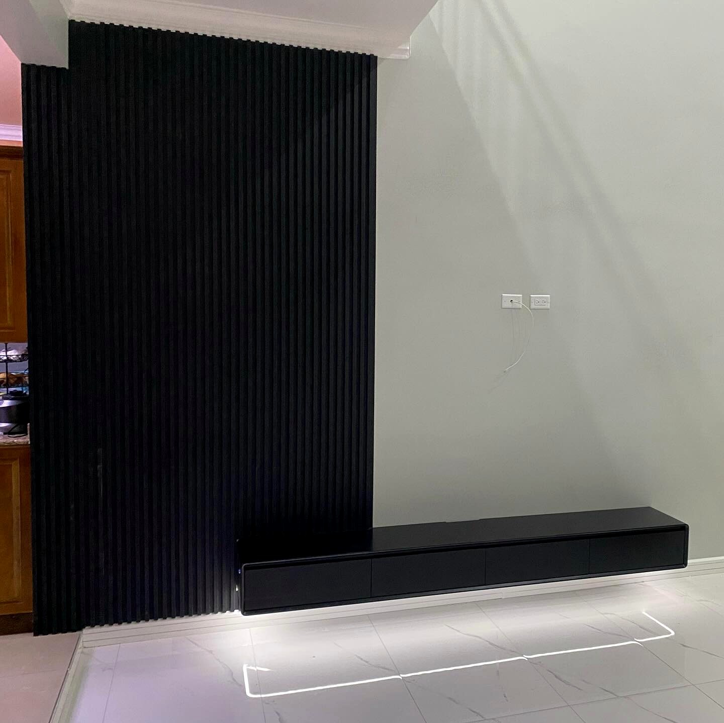 Matte Black PVC Fluted Panels with 85inch Floating Shelf Ins